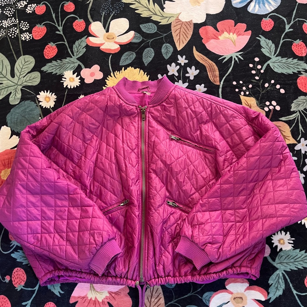 Free People Easy Quilted Bomber Jacket Pink small